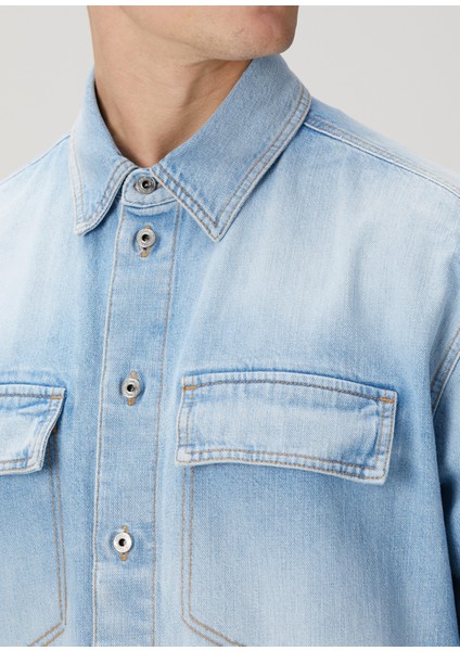 Mavi Logo Patchli Denim Gömlek