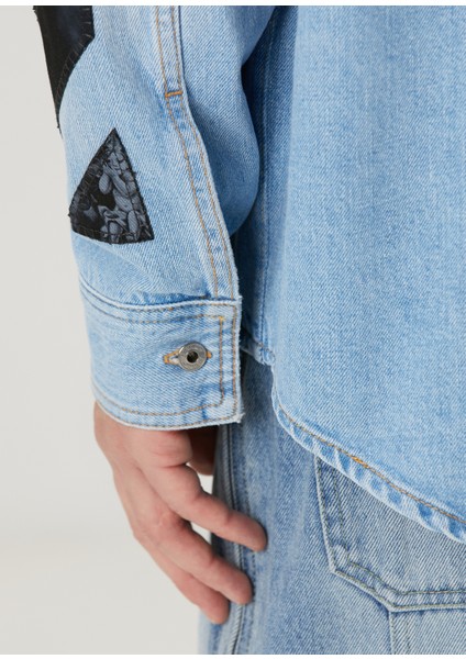 Mavi Logo Patchli Denim Gömlek