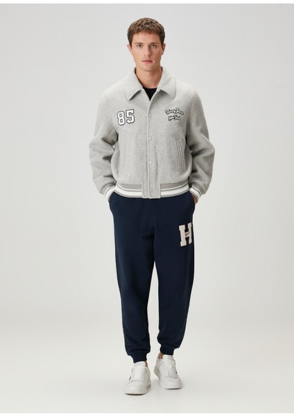 Gri Varsity Yün Ceket