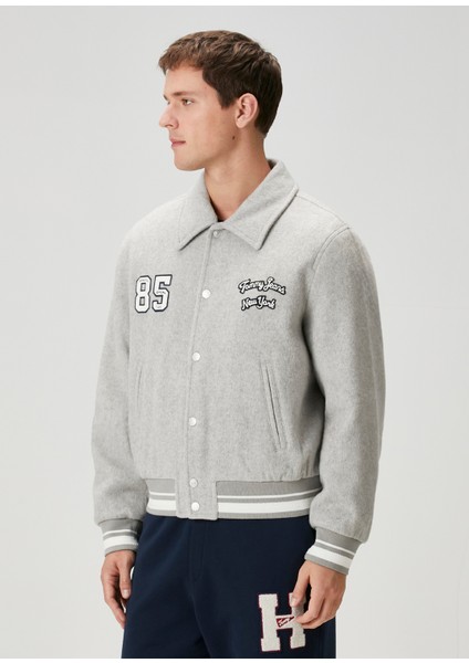 Gri Varsity Yün Ceket