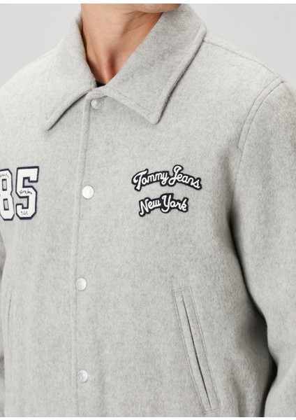 Gri Varsity Yün Ceket