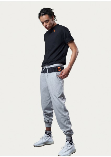 Rebu Gri Krom Beli Lastikli Jogger Eşofman Altı