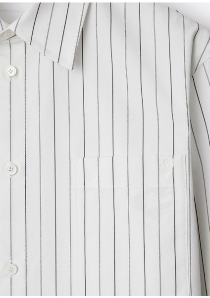 Beyaz Pamuklu Relaxed Fit Striped Uzun Kollu Erkek Gömlek