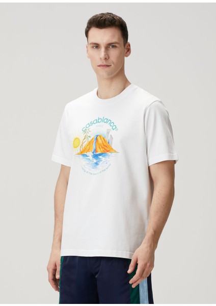 Beyaz Logo Baskılı Organik Pamuk T-Shirt