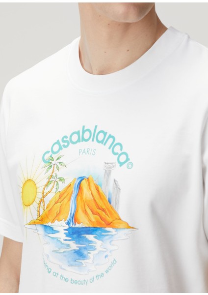 Beyaz Logo Baskılı Organik Pamuk T-Shirt modelleri