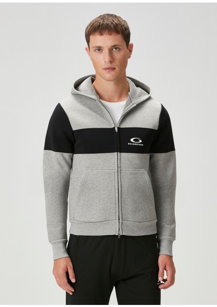 Gri Siyah Kapüşonlu Logolu Sweatshirt