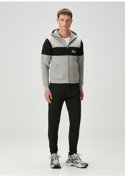 Gri Siyah Kapüşonlu Logolu Sweatshirt