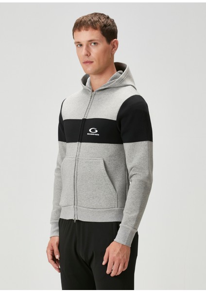 Gri Siyah Kapüşonlu Logolu Sweatshirt