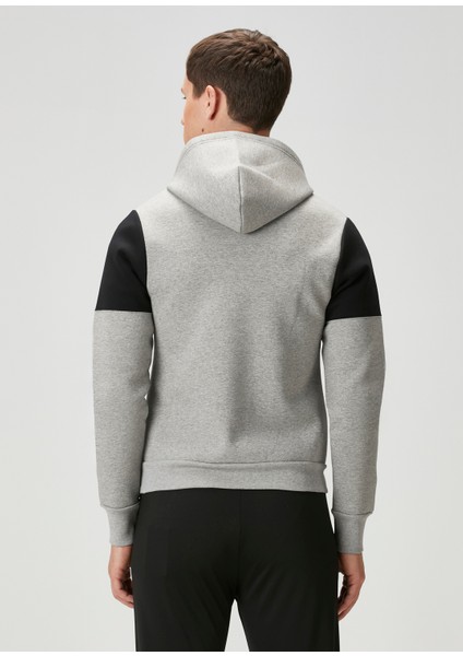 Gri Siyah Kapüşonlu Logolu Sweatshirt