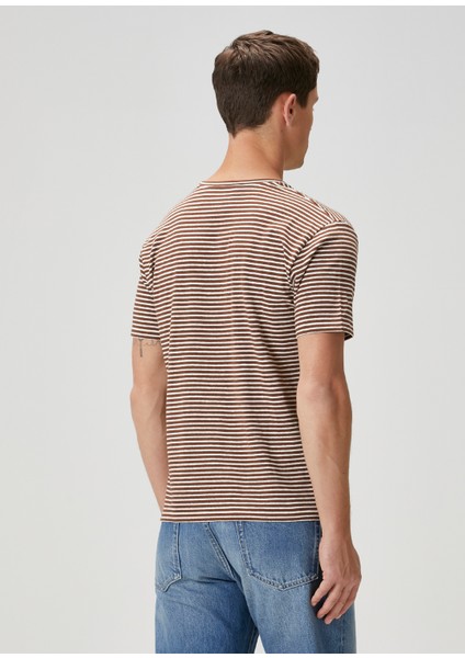 Bej Kahverengi Çizgi Desenli T-Shirt fırsatları