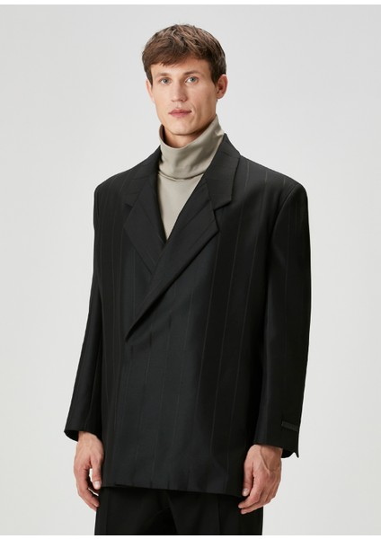 Relaxed Fit Siyah Çizgi Desenli Ceket modelleri