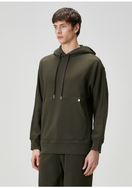 Mega Zip Haki Kapüşonlu Sweatshirt