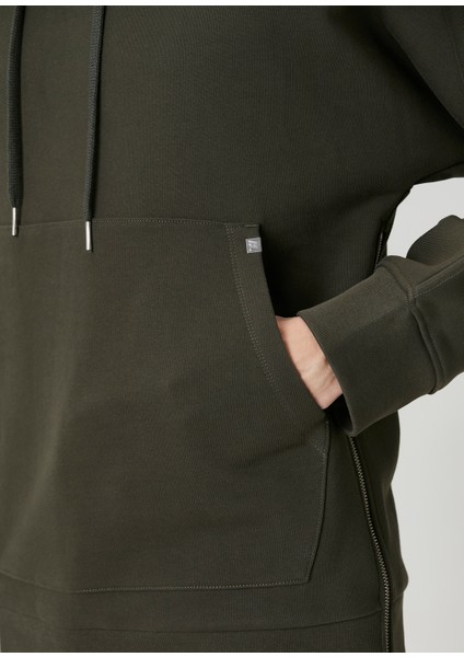 Mega Zip Haki Kapüşonlu Sweatshirt