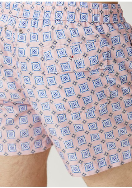 Pembe Beli Kordonlu Geometrik Desenli Mayo