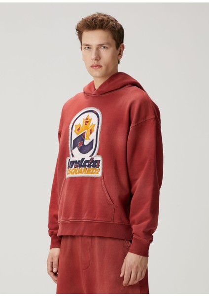 Loose Fit Kırmızı Kapüşonlu Sweatshirt