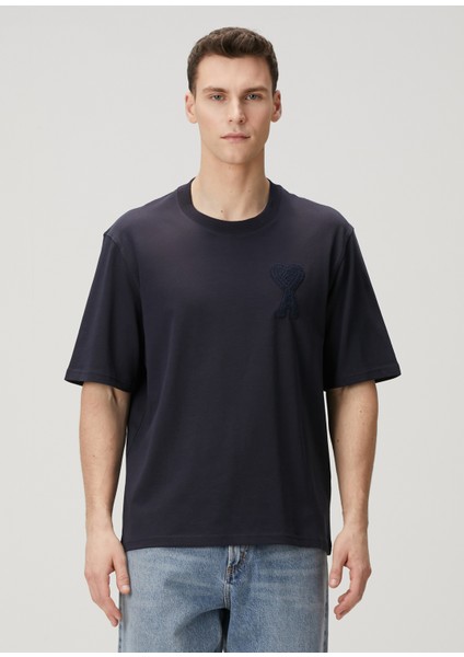 Lacivert Logolu Organik Pamuk T-Shirt