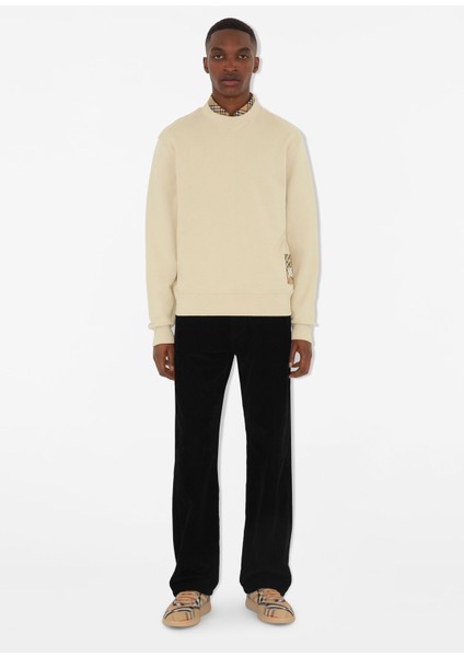 For Label Krem Pamuklu Uzun Kollu Erkek Sweatshirt