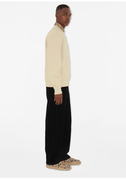 For Label Krem Pamuklu Uzun Kollu Erkek Sweatshirt