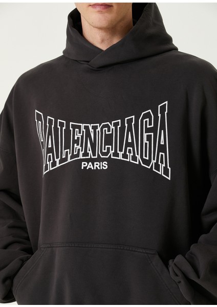 Large Fit Boxy Siyah Kapüşonlu Sweatshirt indirimleri