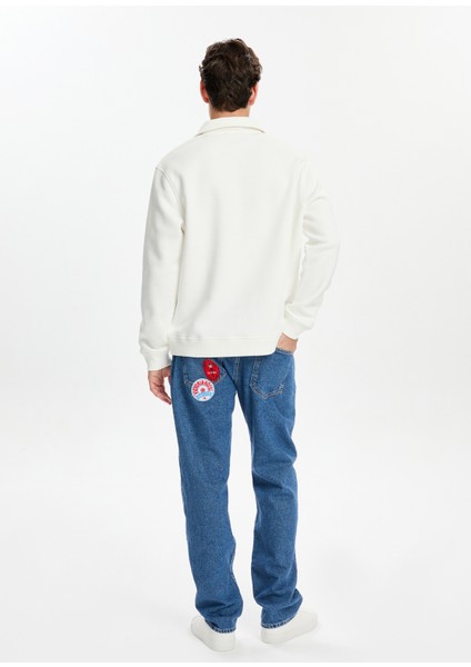 Beyaz Polo Yaka Erkek Sweatshirt fırsatları
