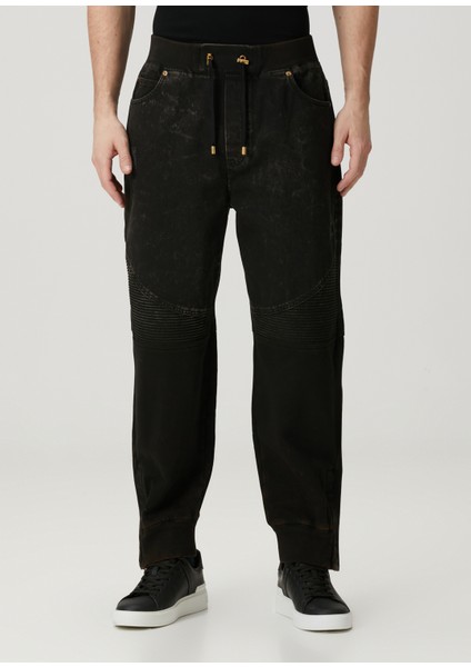 Siyah Beli Kordonlu Jean Pantolon
