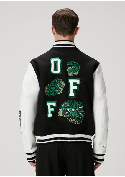 Siyah Logo Detaylı Yün Bomber Ceket
