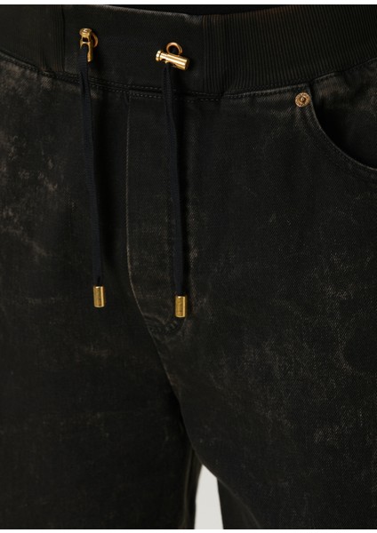 Siyah Beli Kordonlu Jean Pantolon