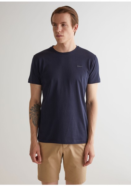 Lacivert Slim Fit Bisiklet Yaka Kısa Kollu Erkek T-Shirt