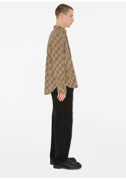 Sip Bej Pamuklu Relaxed Fit Uzun Kollu Erkek Gömlek