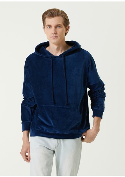 MB Lacivert Oversize Kapüşonlu Kadife Sweatshirt