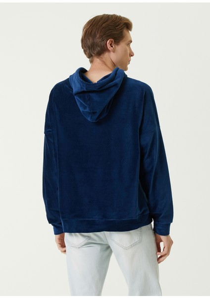 MB Lacivert Oversize Kapüşonlu Kadife Sweatshirt