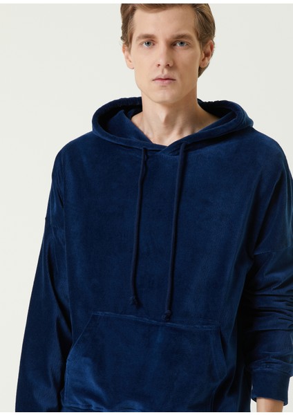 MB Lacivert Oversize Kapüşonlu Kadife Sweatshirt