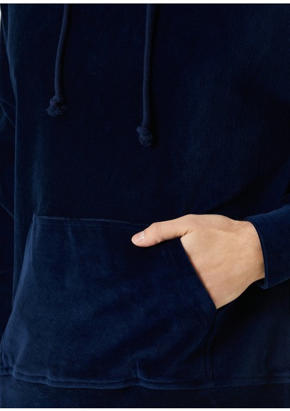 MB Lacivert Oversize Kapüşonlu Kadife Sweatshirt