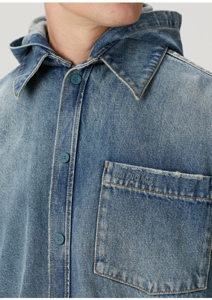 Açık Mavi Kapüşonlu Denim Ceket