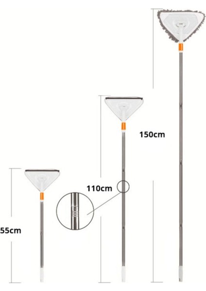Teleskopik Üçgen Cam Silme Aparatı Mikrofiber Mop Sprey