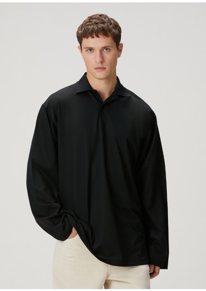 Siyah Polo Yaka Sweatshirt