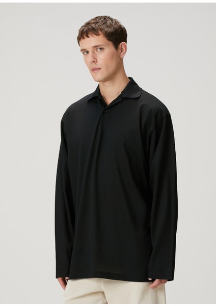 Siyah Polo Yaka Sweatshirt modelleri