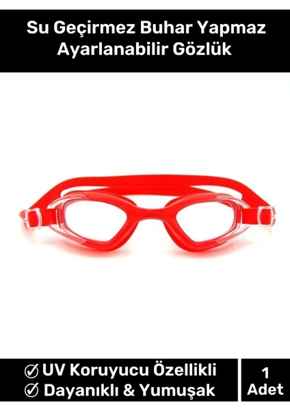 Su Geçirmez Yüzücü Gözlüğü, Ayarlanabilir, Silikon, Yetişkin, Deniz, Havuz, Kırmızı