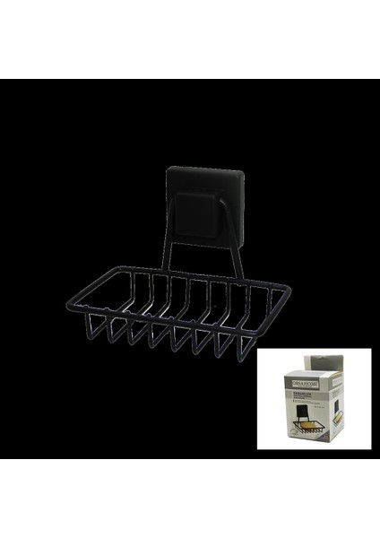 Siyah - Metal Katı Sabunluk Kare Güçlü Yapışkanlı 11X12.5X11CM
