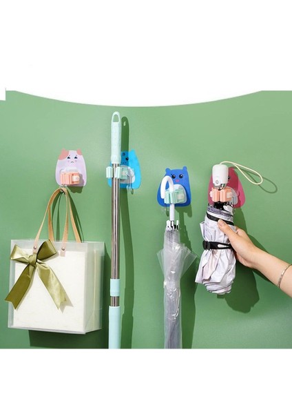 Renkli 4'lü Karikatür Figürlü Süpürge ve Fırça Sap Tutucu, Delmesiz ve Pratik Kullanım modelleri