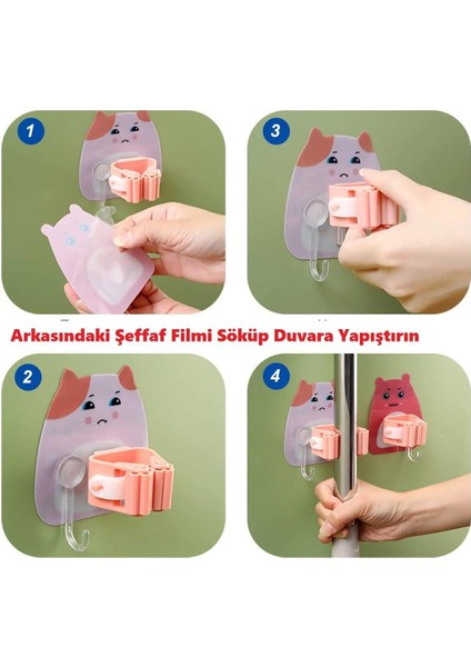 Renkli 4'lü Karikatür Figürlü Süpürge ve Fırça Sap Tutucu, Delmesiz ve Pratik Kullanım fırsatları