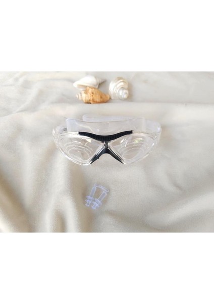 Şeffaf Silikon Burun Tıkaçlı Yüzücü ve Sörf Gözlüğü, Kutulu, Şık ve Konforlu