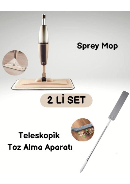 Teleskopik Esneyebilen Dip Köşe Toz Alma ve Sprey Mop Temizlik Seti, 2'li