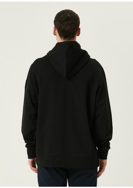 Siyah Kapüşonlu Logolu Sweatshirt