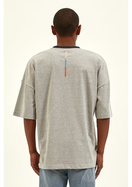 Düşük Omuzlu Gri Krom Oversize T-Shirt modelleri