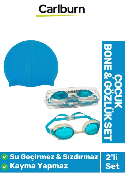 Renkli Elastik Silikon Yüzme Şapkası ve Gözlük Seti, Çocuklar Için 2'li Paket