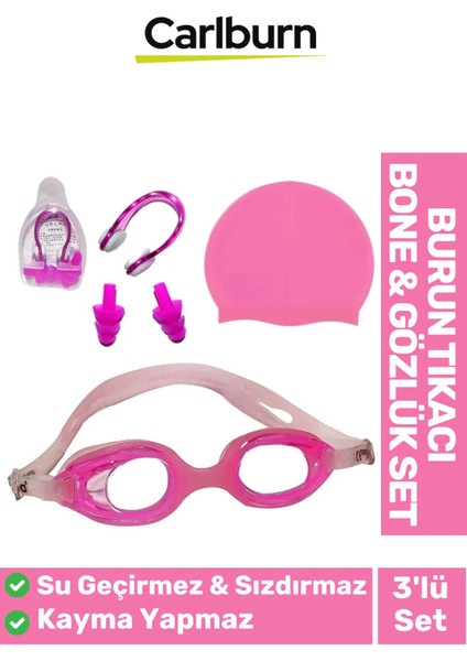Çocuklar Için Su Geçirmez Silikon Havuz ve Deniz Seti, Şapka, Gözlük ve Burun Tıkacı