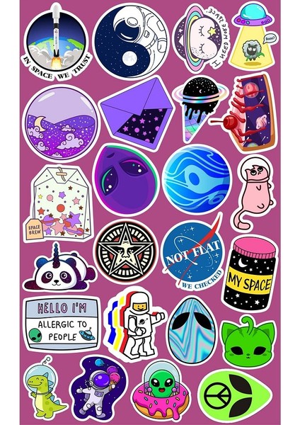 Space Uzay Çıkartmaları Seri 1 Sticker Telefon Laptop Notebook Tablet Defter Matara Sticker Etiket