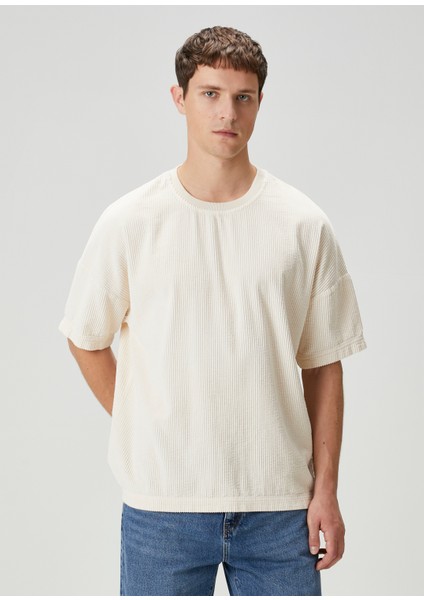 Bej Fitilli Kadife Dokulu T-Shirt modelleri