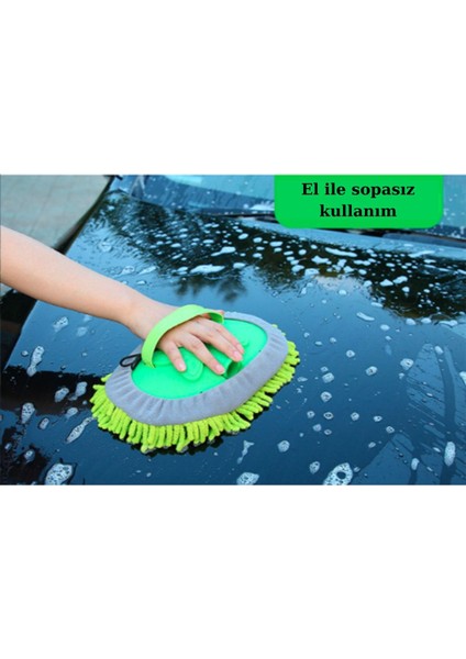 Çok Fonksiyonlu Mikrofiber Araba Yıkama Paspası ve Temizleme Fırçası, Teleskopik Uzun Saplı